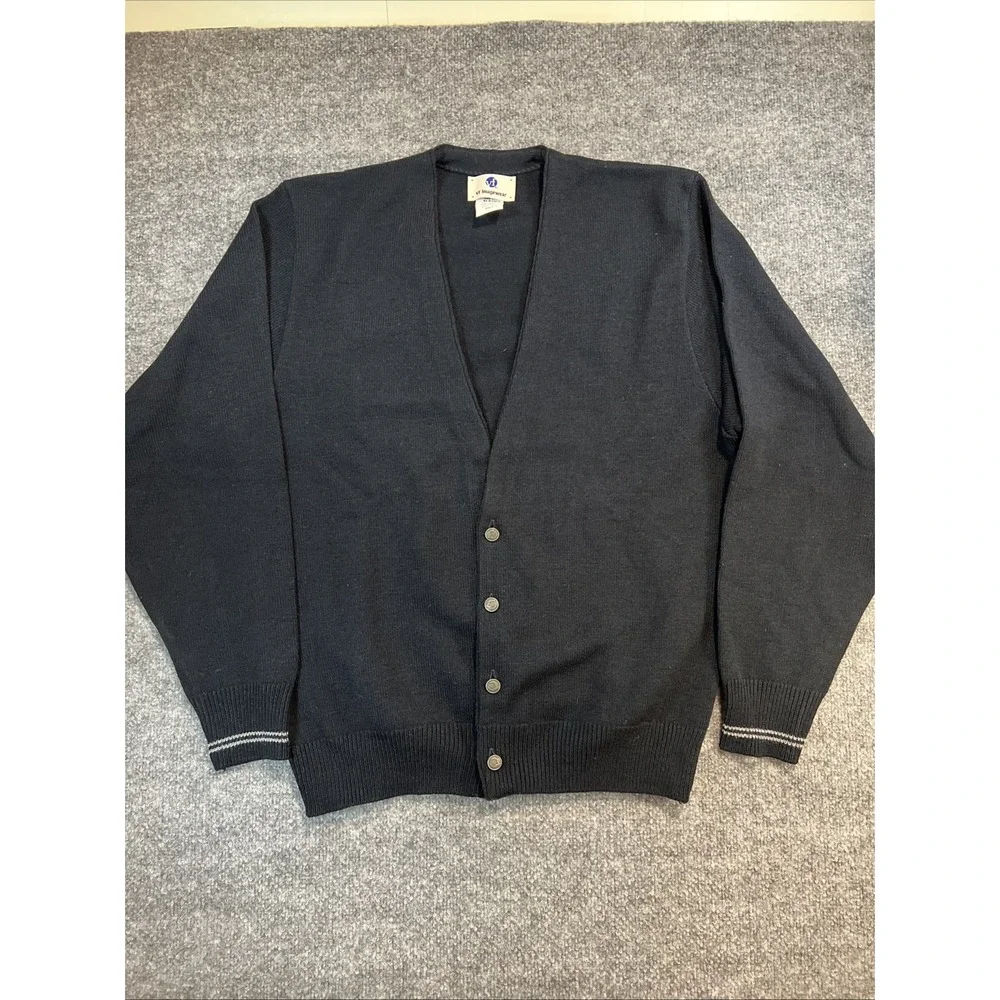 Vintage VF Imagewear Black V-Neck Cardigan Sweater - Made in USA - Men's Size L